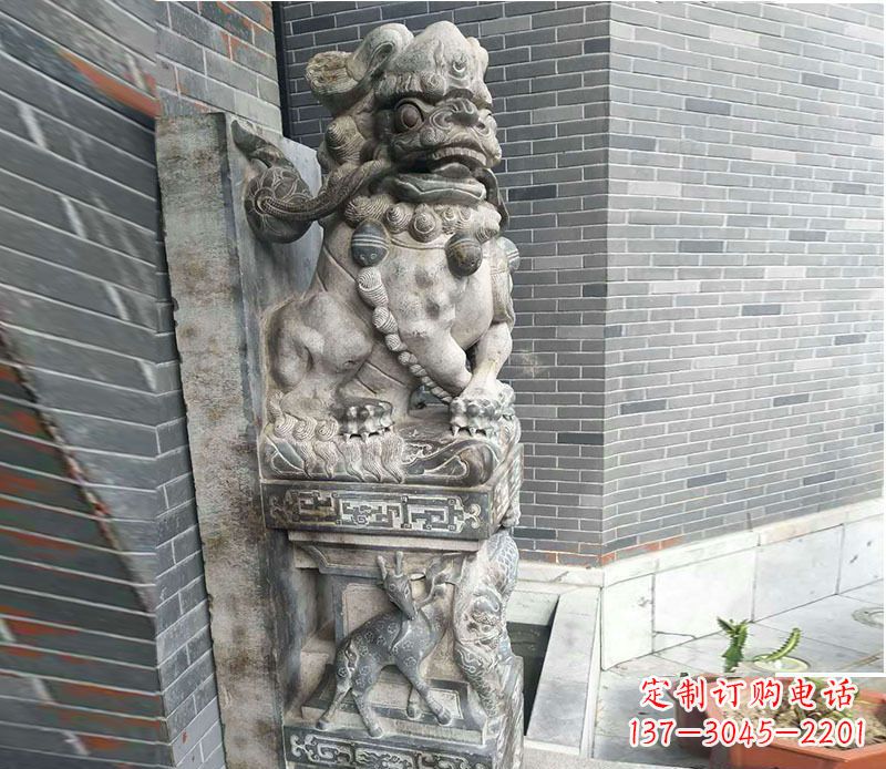 长沙狮子抱鼓石仿古石门墩石雕 (3)
