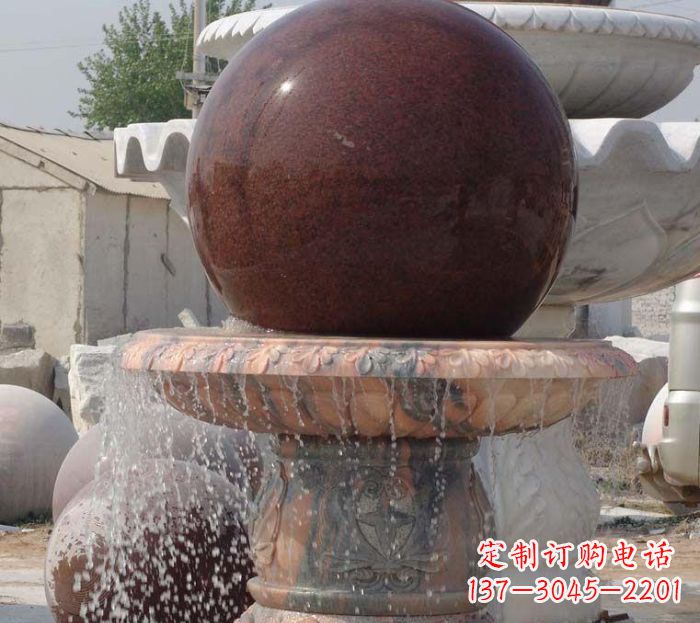 长沙石来运转小型风水球喷泉石雕