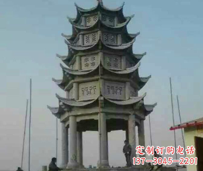 长沙双层大理石凉亭石雕 (2)