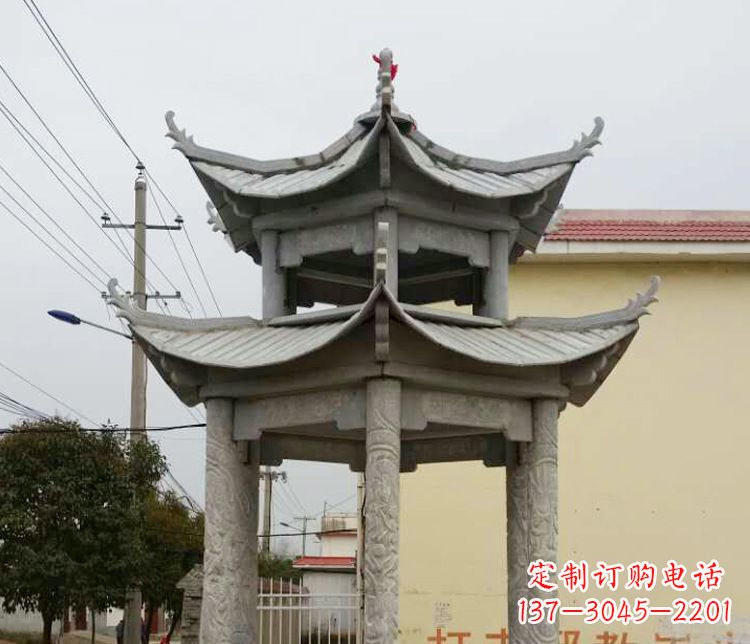 长沙双层仿古凉亭石雕 (2)