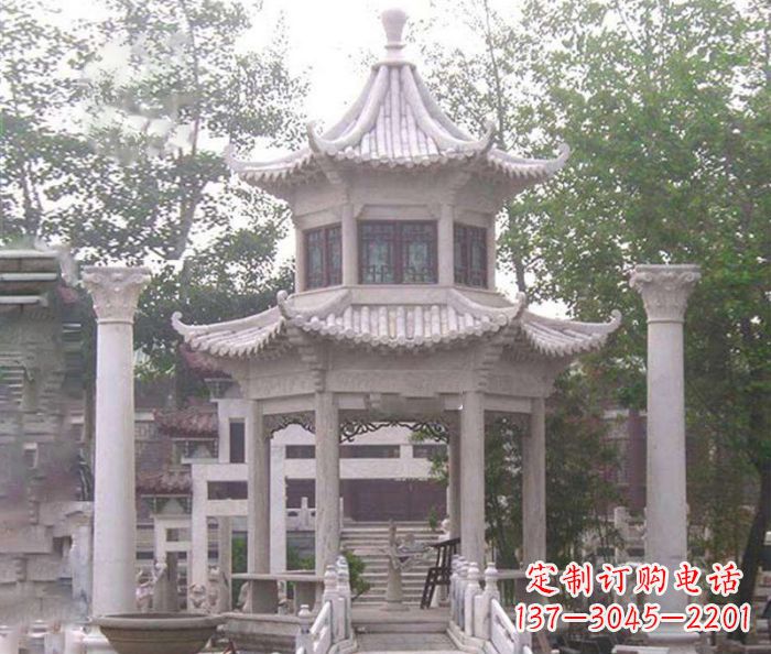 长沙双层仿古凉亭石雕 (3)