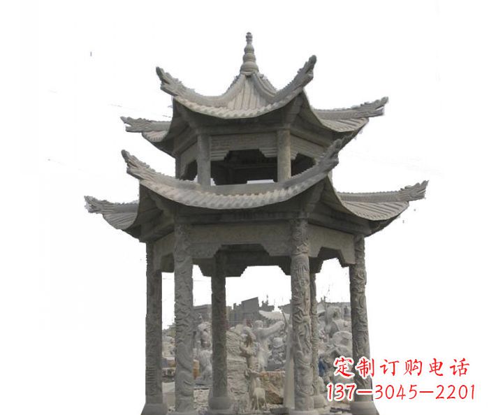 长沙双层仿古石雕凉亭 (2)
