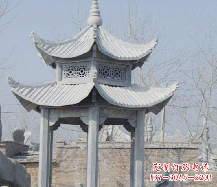长沙双层仿古六角凉亭石雕
