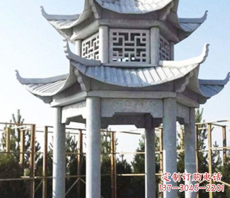 长沙双层仿古石凉亭石雕_2