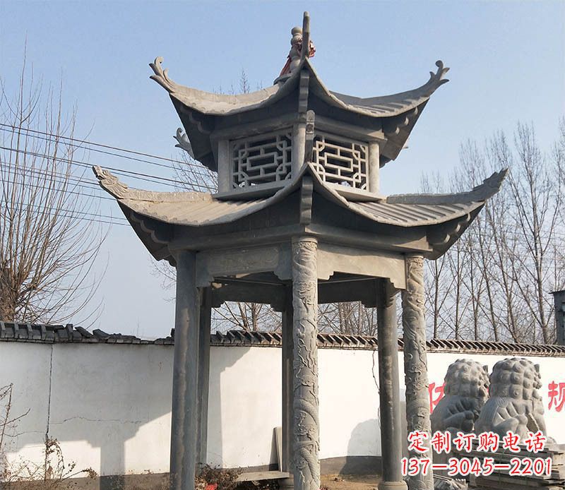 长沙双层户外凉亭石雕 (2)
