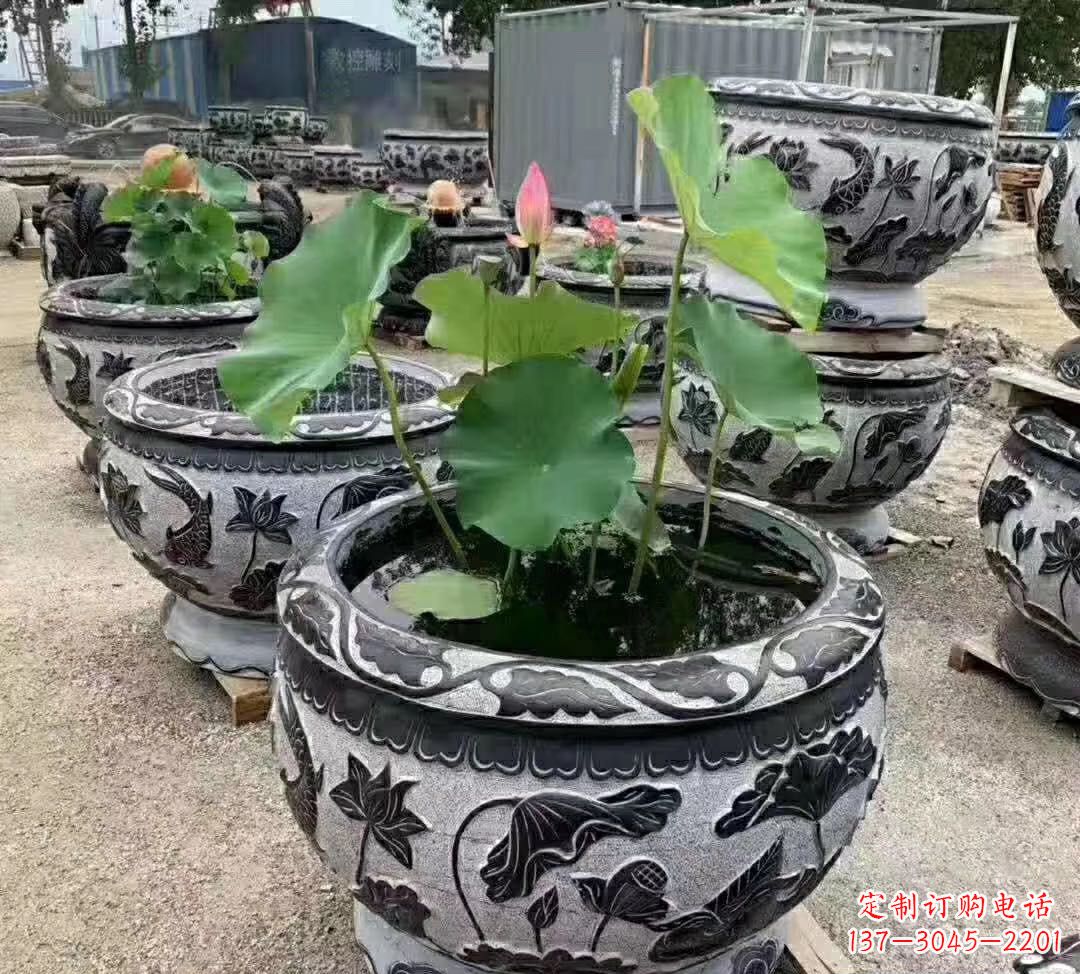 长沙睡莲石浮雕花盆雕塑公园景观雕塑
