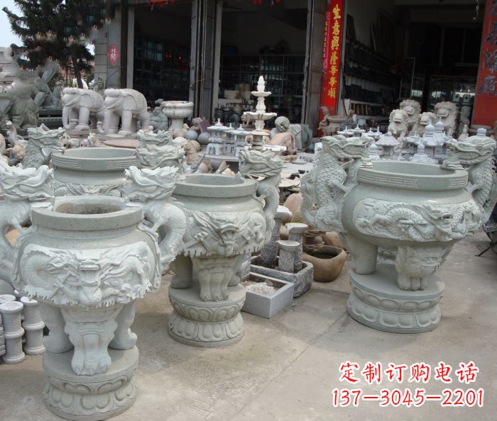 长沙寺庙景观龙头石雕水缸