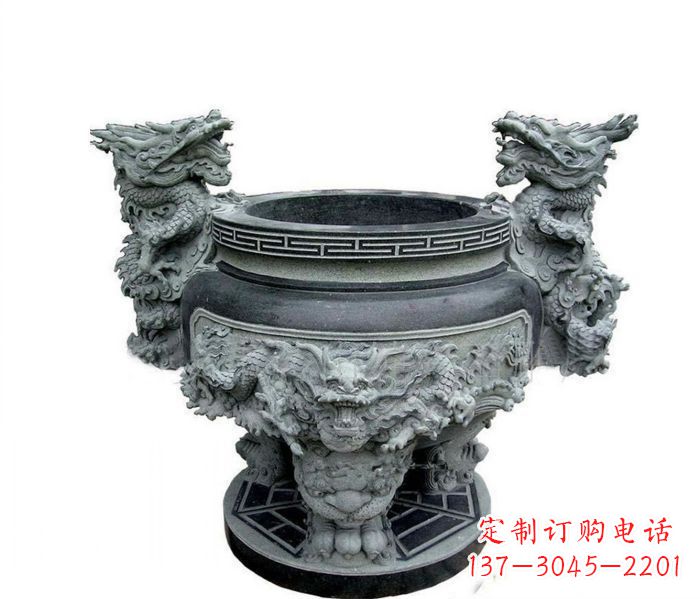 长沙寺庙景观龙头水缸石雕 (2)