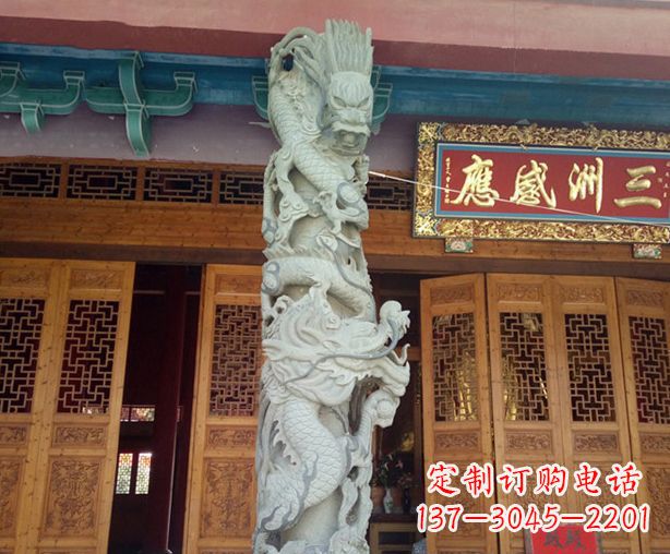 长沙寺庙景观龙柱石雕 (2)
