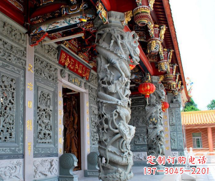 长沙寺庙景观龙柱石雕