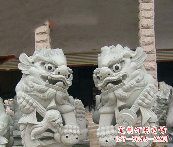 长沙寺庙景观南方狮子石雕 (2)