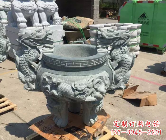 长沙寺庙景观青石龙头香炉石雕 (2)