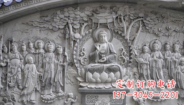 长沙寺庙墙壁石浮雕佛像
