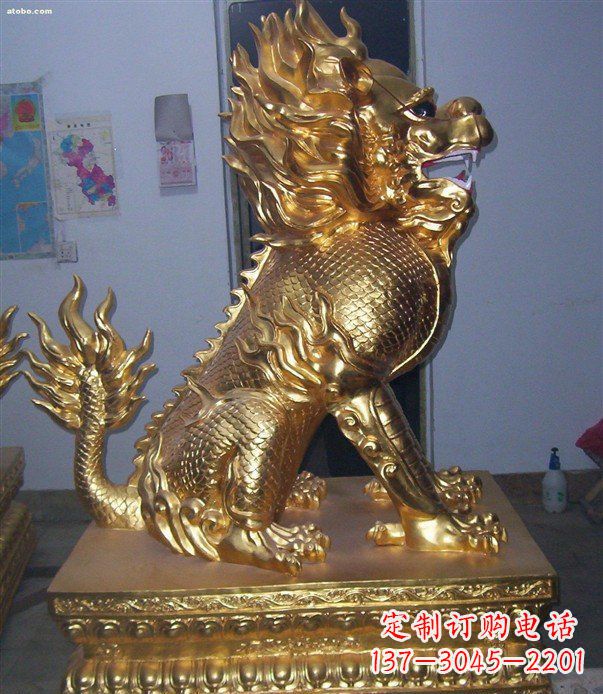 长沙贴金麒麟招财神兽铜雕