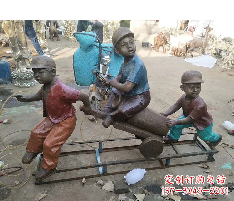 长沙铜雕彩绘庭院玩耍儿童雕塑