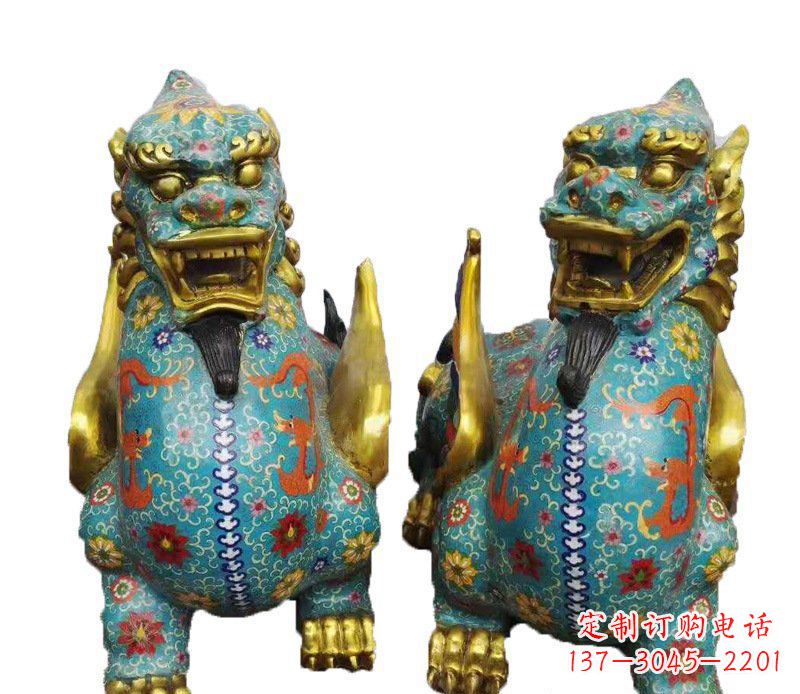 长沙铜雕彩绘镇宅麒麟雕塑摆件