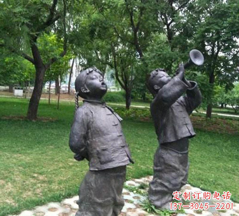 长沙铜雕儿童吹唢呐