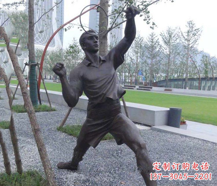 长沙铜雕户外公园打羽毛球运动人物摆件