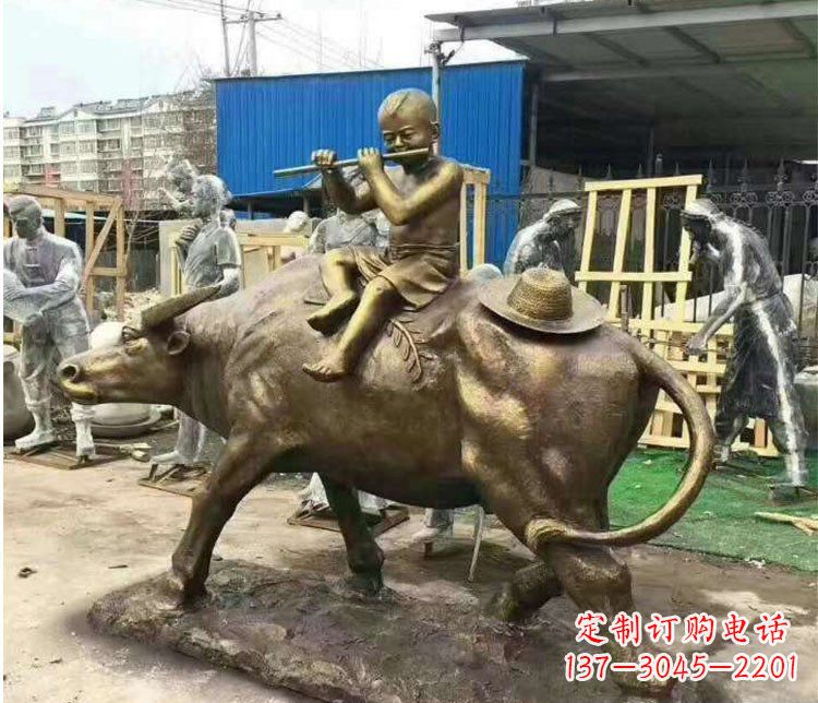 长沙铜雕户外牧童骑牛雕塑摆件