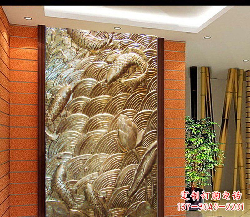 长沙铜雕酒店锻造鲤鱼壁画景观摆件