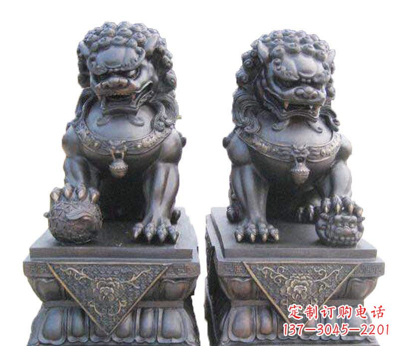 长沙铜雕酒店镇宅招财狮子摆件 (2)
