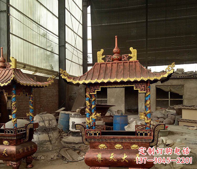 长沙铜雕小型寺庙香炉摆件