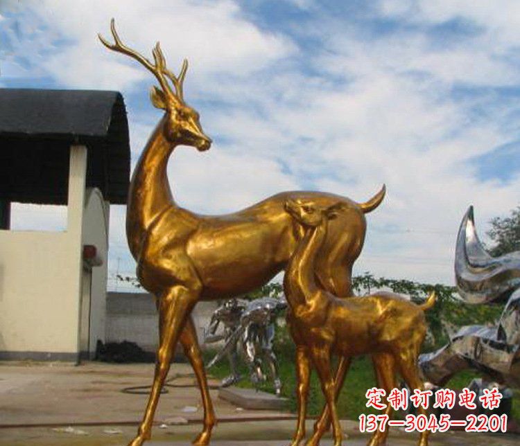 长沙铜雕园林动物母子鹿雕塑