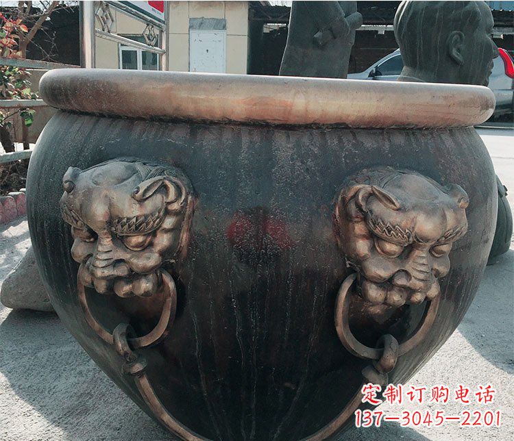 长沙铜雕圆形荷花水缸雕塑 (6)