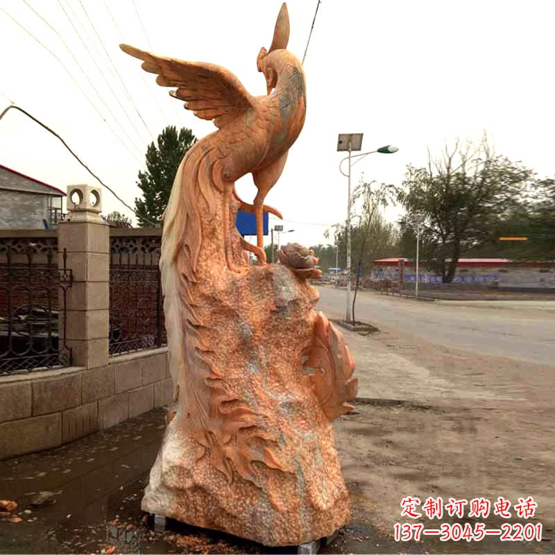 长沙晚霞红大理石瑞鸟凤凰雕塑