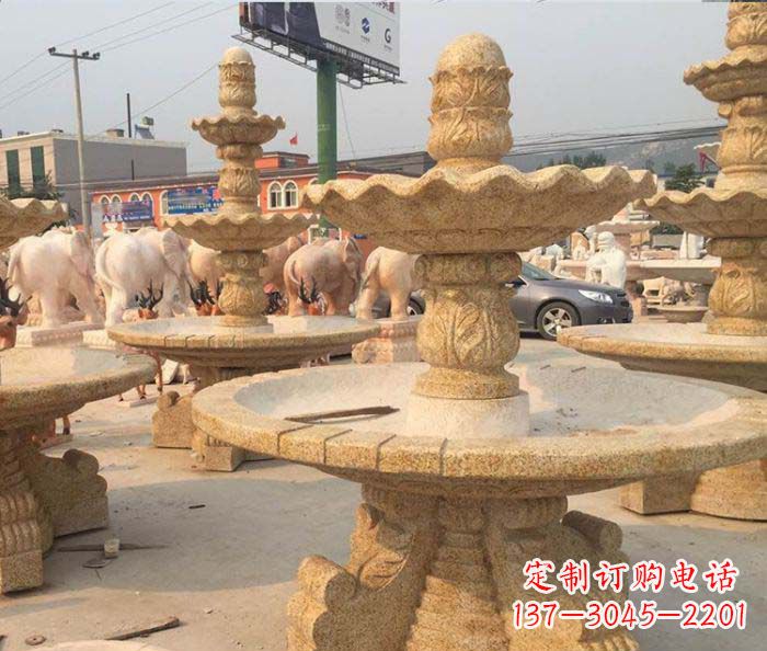 长沙晚霞红多层大型石雕喷泉