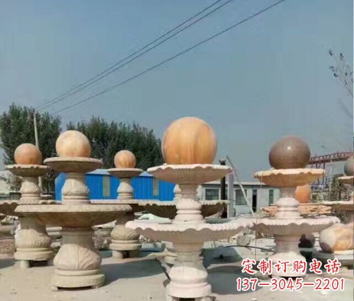 长沙晚霞红多层风水球喷泉石雕