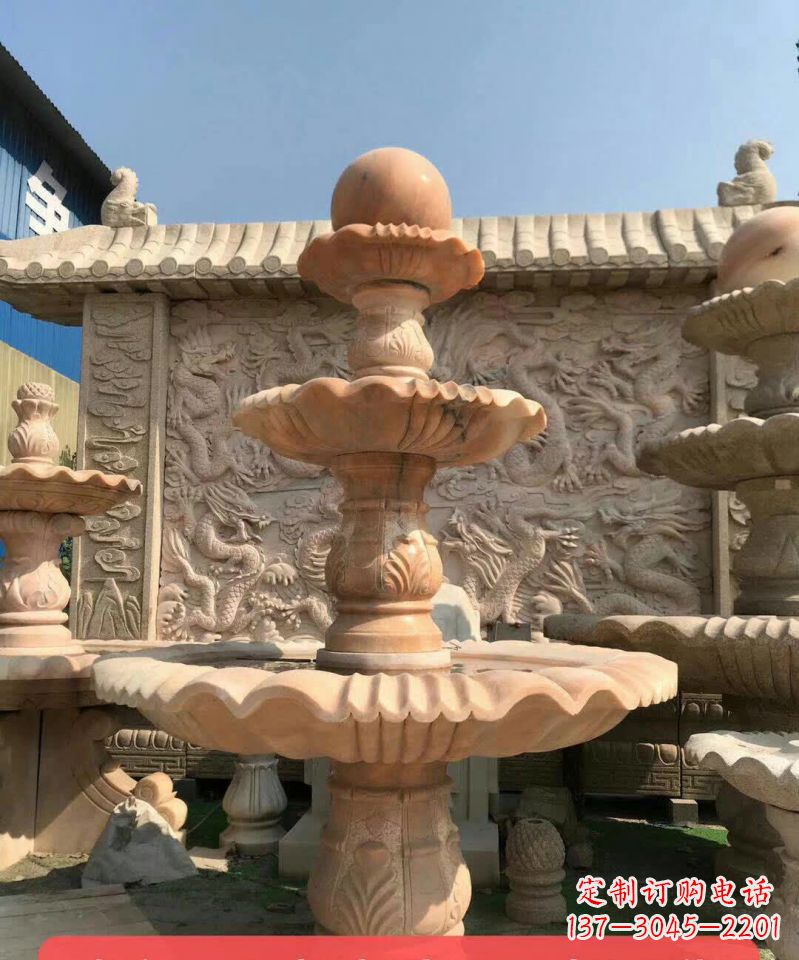 长沙晚霞红风水球石雕喷泉 
