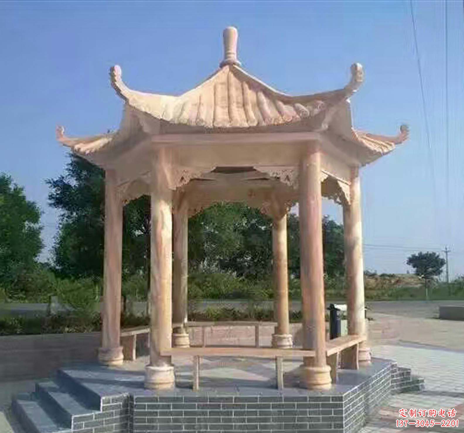 长沙晚霞红公园景观凉亭