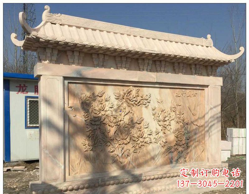 长沙晚霞红牡丹花浮雕影壁