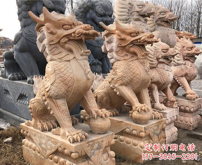 长沙晚霞红麒麟石雕 (2)