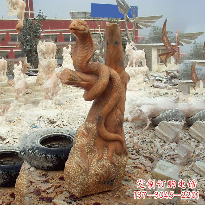 长沙晚霞红蛇石雕-12生肖动物雕塑