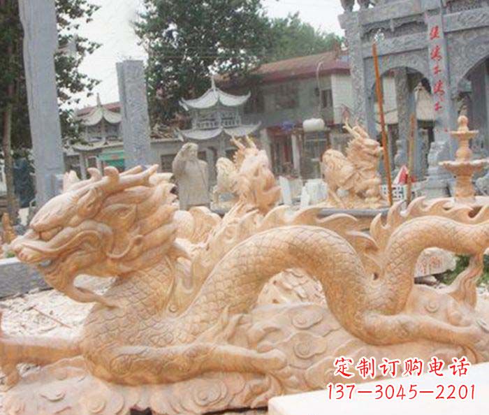 长沙晚霞红生肖龙石雕
