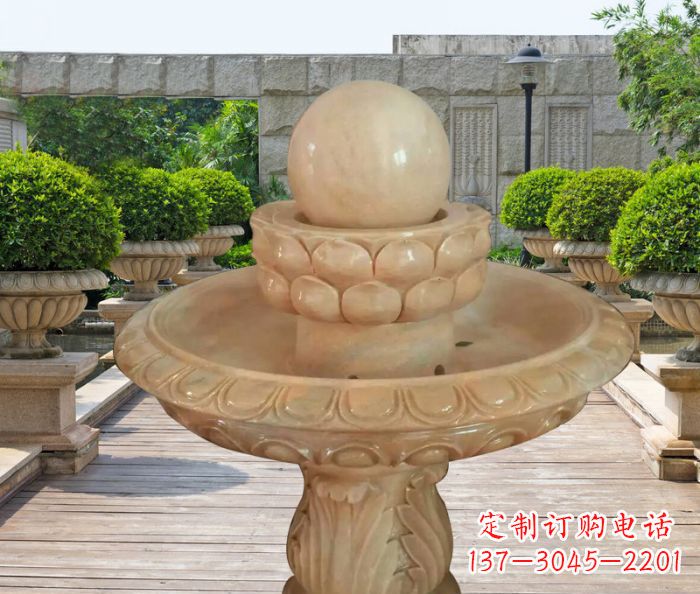 长沙晚霞红双层风水球公园喷泉石雕 (2)