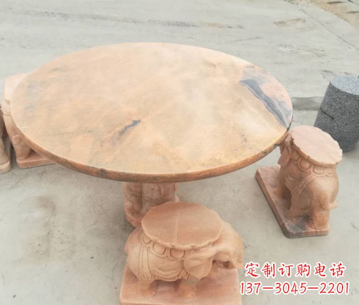 长沙晚霞红小象桌凳别墅石雕 (4)