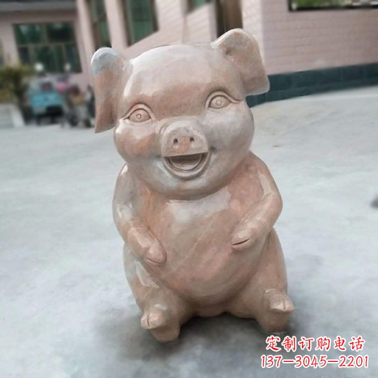 长沙喜庆的石雕猪-晚霞红大理石生肖动物雕塑