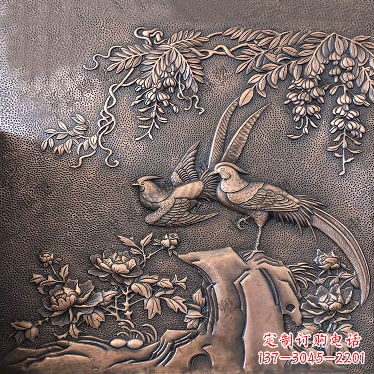 长沙喜鹊紫铜浮雕装饰画
