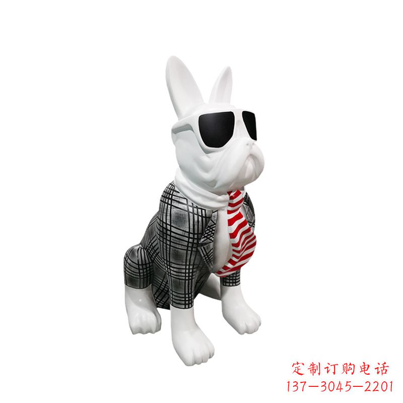 长沙系领带戴墨镜的狗雕塑,商场超市美陈斗牛犬摆件