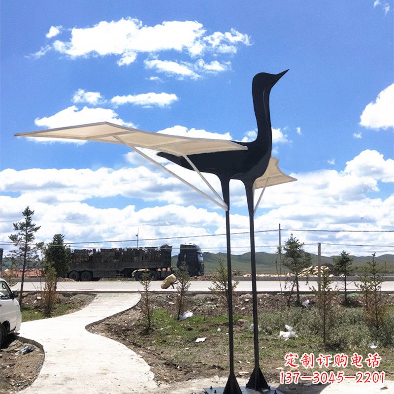 长沙仙鹤不锈钢遮阳亭景观雕塑