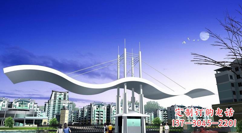 长沙小区不锈钢门牌坊景观雕塑