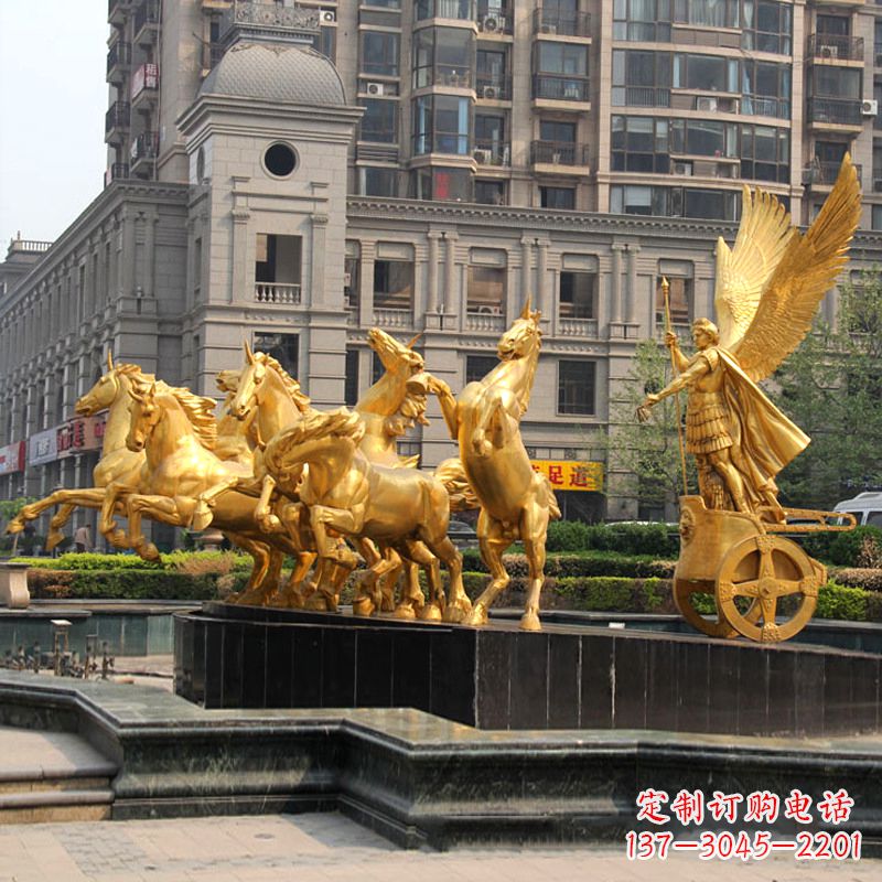 长沙小区大门阿波罗战车鎏金景观铜雕
