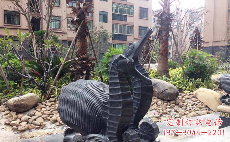长沙小区海马动物玻璃钢仿铜雕塑