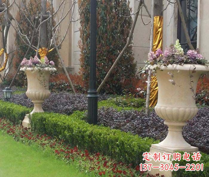 长沙小区景观汉白玉花盆石雕