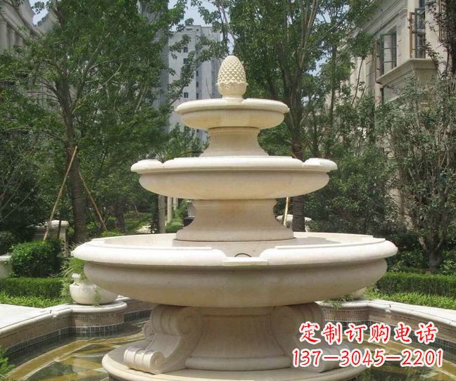 长沙小区景观晚霞红多层喷泉石雕