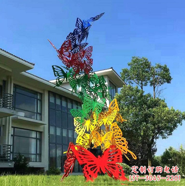 长沙小区园林不锈钢彩色蝴蝶景观雕塑
