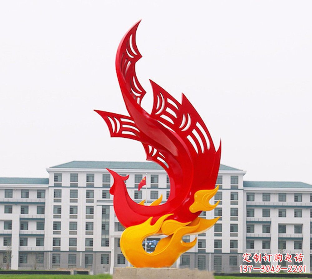 长沙校园不锈钢凤凰浴火雕塑